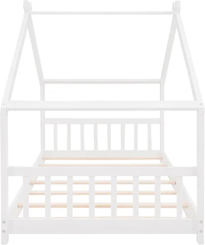 Miniatura 5 de Cama de casa de tamaño individual para niños, base de cama Montessori tamaño individual con cabecero y estribo, cama de madera para niños y niñas
