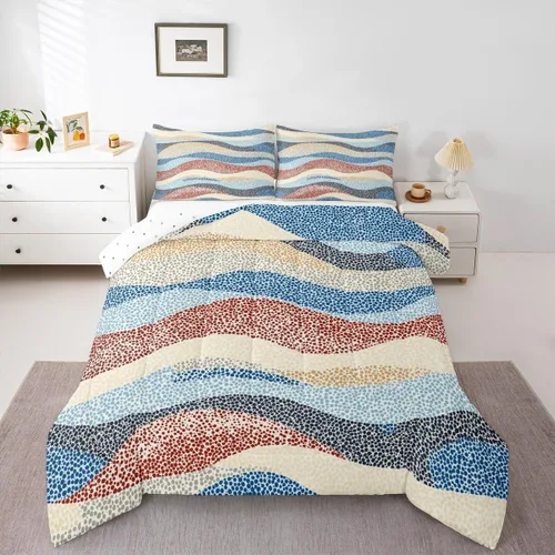 Miniatura 15 de Erosebridal Juego de edredón a rayas azules, juego de ropa de cama tamaño King, juego de ropa de cama moderno minimalista y colecciones con temática