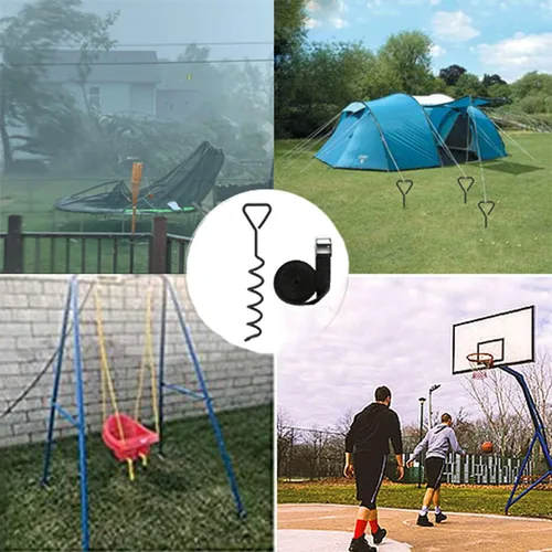 Miniatura 4 de Estacas para trampolín resistentes anclajes de viento alto, kit de anclajes de sacacorchos de acero galvanizado de 15.84 pulgadas para trampolín