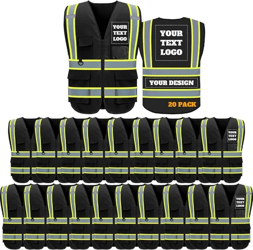 Miniatura 46 de Chaleco de seguridad con logotipo personalizado de alta visibilidad, chaleco reflectante clase 2, ropa de trabajo de construcción con 5 bolsillos
