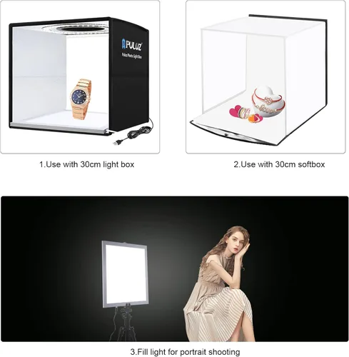 Miniatura 5 de PULUZ Panel de luz sin sombras para fotografía de 11.4 in, luz de relleno LED ultra brillante, panel de fondo, luz inferior táctil, caja de fotos