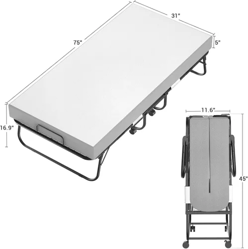 Miniatura 2 de Unikito Cama plegable con colchón para adultos, 75 x 31 pulgadas, cama de invitados portátil plegable con colchón de espuma viscoelástica y marco