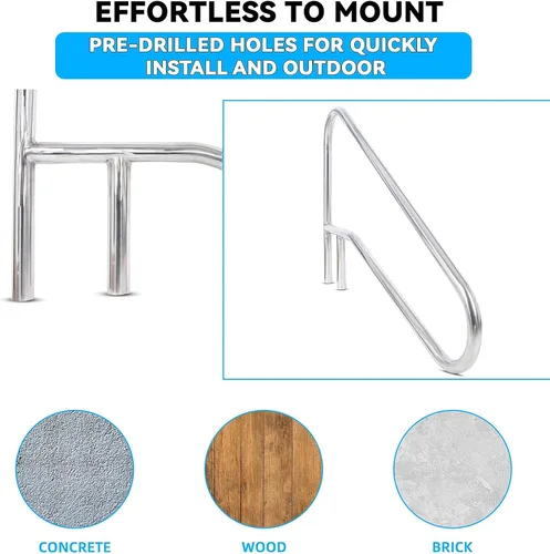 Miniatura 5 de ECOTRIC Pasamanos de piscina Riel de escalera de piscina 49-3/8 "X35-3/8 304 de acero inoxidable montado en cubierta cruzada soporte 300Lbs