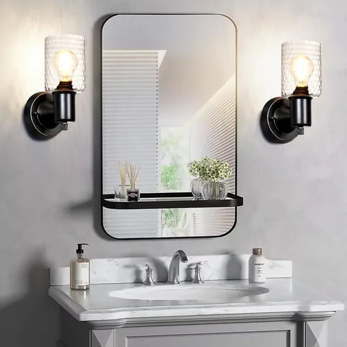 Miniatura 5 de Juego de 2 apliques de pared - Luces de tocador negras mate para baño, accesorios de luz de pared modernos con interruptor giratorio - Luz