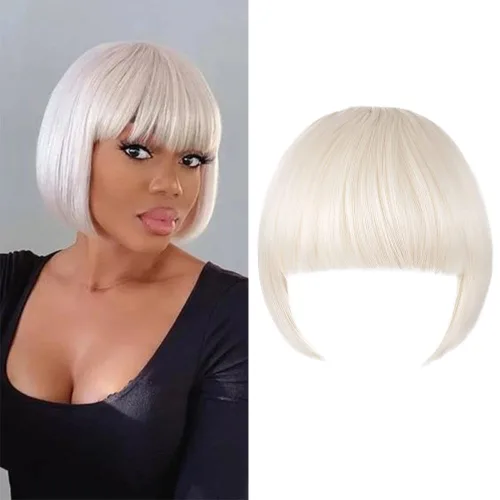Miniatura 11 de Extensión de cabello rubio ceniza, clip de flequillo francés, grueso y natural, flequillo ordenado, flequillo recto con fleco con sienes, una pieza