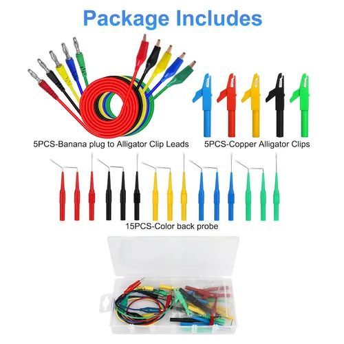 Miniatura 7 de Linkstyle Kit de sonda trasera de 25 piezas, pasador de sondas traseras multímetro, enchufe de plátano a clip de cocodrilo eléctrico con cables, kit