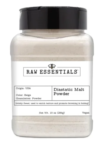 Raw Essentials Diastatic Malt Powder - Secreto para hornear utilizado por panaderos profesionales - Mejora el sabor y la textura de tus productos