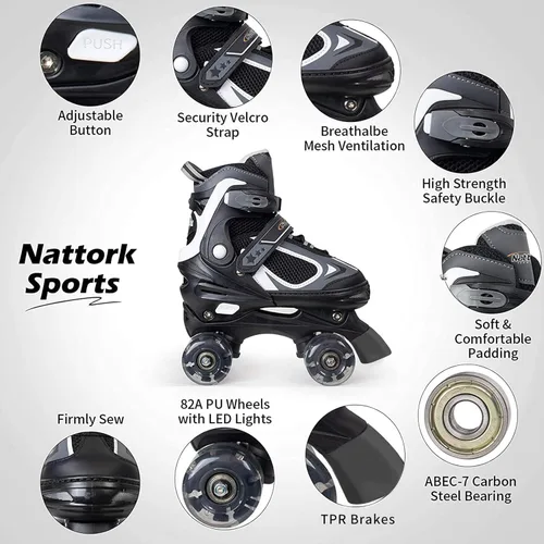 Miniatura 2 de Nattork Patines de ruedas para niños y niñas, patines cuádruples ajustables de 4 tamaños con todas las ruedas iluminadas - regalo de cumpleaños