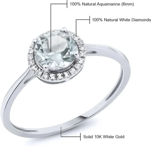 Miniatura 29 de Gem Stone King Anillo de compromiso de boda de oro blanco de 10 quilates con piedra natal y halo de diamantes Redondo de 0.236 in Anillo de oro