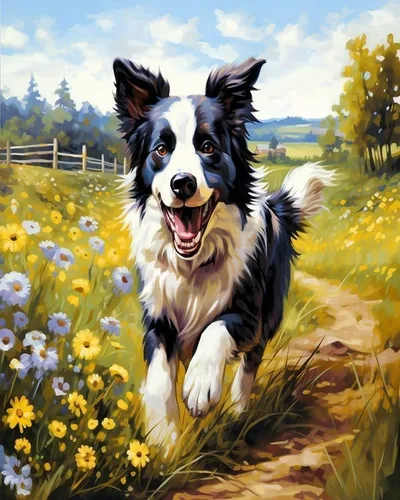 Miniatura 12 de Pintura al óleo por números para principiantes, Border Collie corriendo sobre la hierba, kits de pintura por números, pintura al óleo, lienzo