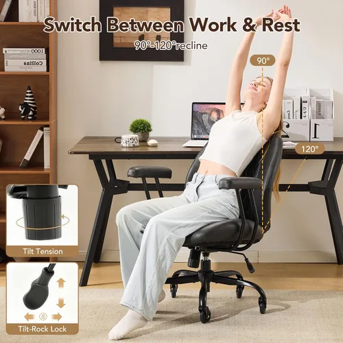 Miniatura 3 de YFO Silla de Oficina para Hogar y Escritorio con Ruedas de Goma, Silla Ergonómica para Computadora con Soporte Lumbar, Altura Ajustable, Giratoria