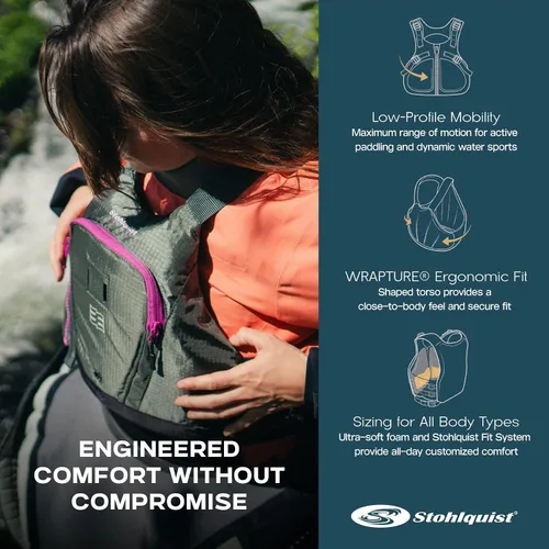 Miniatura 4 de Stohlquist Chaleco salvavidas Edge para adultos y niños, aprobado por la Guardia Costera de Estados Unidos, nivel 70N, para aguas bravas, kayak, SUP