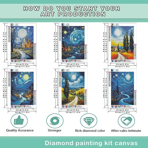 Miniatura 2 de Leatrice Juego de 6 piezas de arte de diamantes de Van Gogh para adultos, pintura de diamantes redondos, kit de pintura de gemas para adultos, Van
