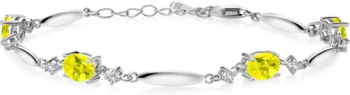 Miniatura 53 de Gem Stone King 925 Sterling Silver Gemstone Birthstone and White Created Sapphire Tennis Bracelet For Women Oval 7X5MM and 2MM 6 Inch + 1 Inch