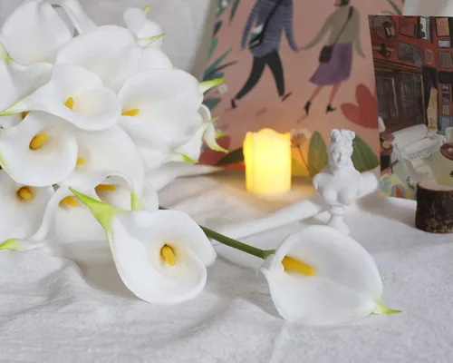 Miniatura 5 de DuHouse 12 flores artificiales de lirio de agua, flores de látex de tacto real para ramo de boda DIY, fiesta, decoración del hogar