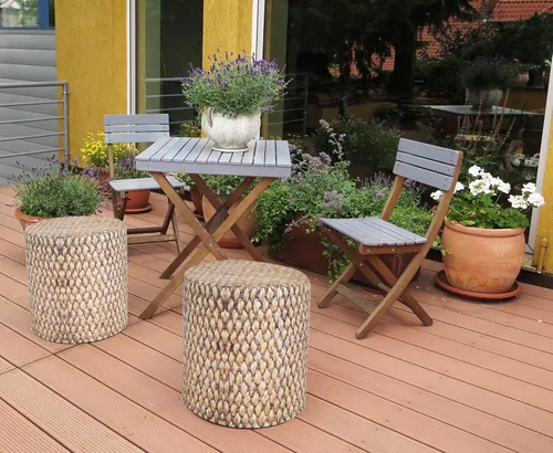 Miniatura 5 de Delsit Puf otomano para exteriores, taburete impermeable para uso en interiores y exteriores, reposapiés redondo con funda extraíble, decoración