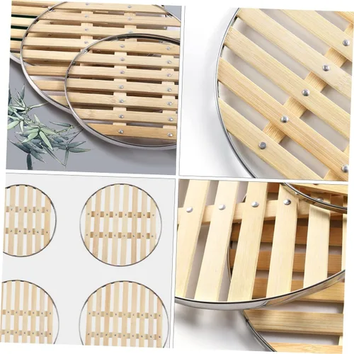 Miniatura 9 de Estante de vapor de bambú, paquete de 2 unidades de acero inoxidable de 11.8 pulgadas y soporte de vapor de bambú natural para ollas arroceras al