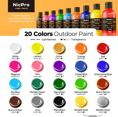 Miniatura 2 de Nicpro Juego de pintura acrílica al aire libre de gran volumen de 20 colores (250 ml, 8.45 oz) Suministros de pintura artística ricos, no tóxicos