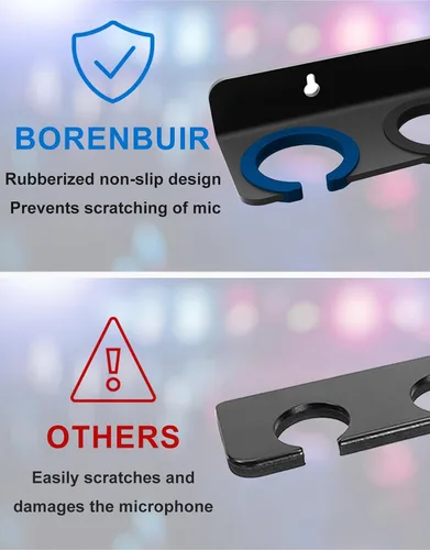 Miniatura 5 de Soporte de micrófono múltiple para micrófonos con cable e inalámbricos, soporta hasta 4 micrófonos, organizador de micrófono múltiple para soporte