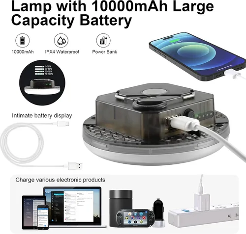Miniatura 4 de IODOO Luz de campamento recargable de 10000 mAh 4000LM con sensor de movimiento y radar, tiempo de espera de 72 horas, linterna de campamento