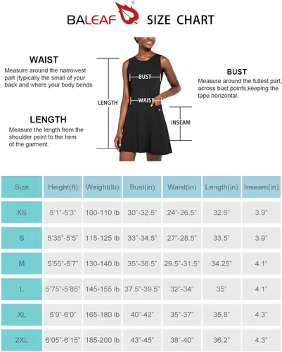 Miniatura 6 de BALEAF Vestido de golf para mujer, sin mangas, con pantalones cortos interiores, 4 bolsillos para ejercicio