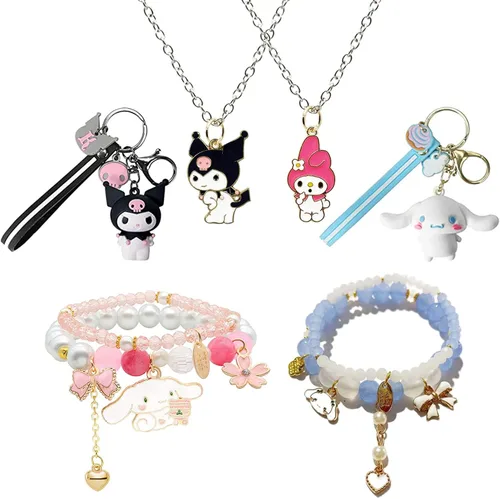 ACCENE Juego de collares y pulseras Kawaii con diseño de anime, bonito collar para parejasamigos del pecho y pulseras magnéticas de dibujos animados