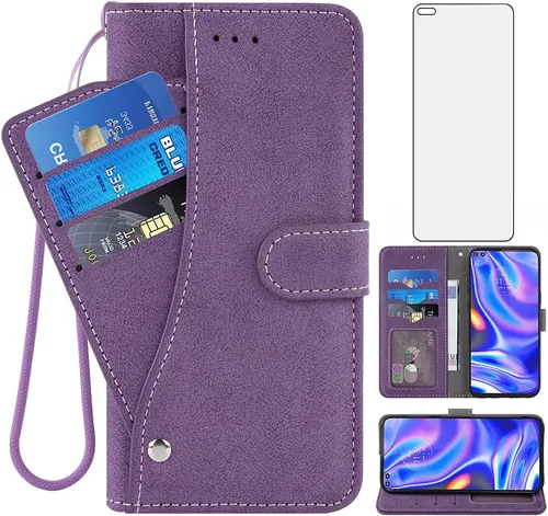 Asuwish Funda tipo cartera compatible con Moto One 5G/One5G UW/Moto G G5 Plus y protector de pantalla de vidrio templado con cordón, soporte para