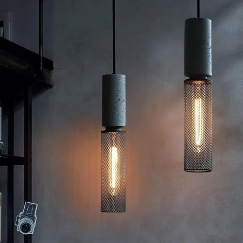 Miniatura 2 de Lámpara colgante de hormigón con pantalla de jaula de hierro, luz de suspensión de malla metálica retro, lámpara colgante de cemento para cocina