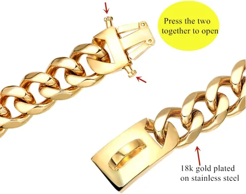 Miniatura 4 de Collar de oro para perro de 18 quilates, cadena de eslabones cubanos de 0.591 in/0.748 in de ancho, a prueba de mordidas, fuerte entrenamiento