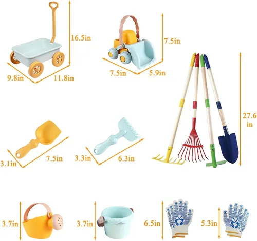 Miniatura 5 de Mostop Herramientas de jardinería para niños, juguetes al aire libre con carretilla, carretilla para niños de 4 a 8 años, juguetes educativos