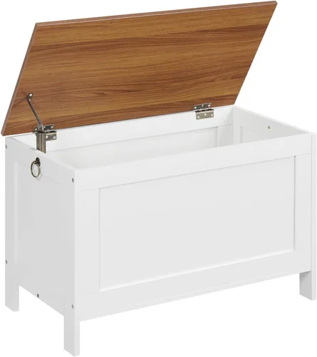 HOOBRO Caja de juguetes, baúl de almacenamiento de aspecto de madera retro con bisagra de seguridad, banco de almacenamiento de entrada soporta 220