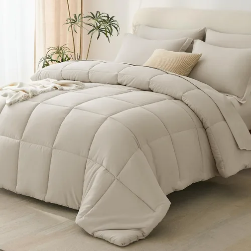 Miniatura 25 de CozyLux Juego de edredón tamaño individual XL, color beige, juego de cama de 5 piezas individual XL, juego de ropa de cama suave extra largo