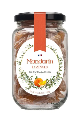 Gourmanity Pastillas de Miel con Sabor a Mandarina 250gr, Pastillas Naturales Hechas con Miel y Sabor a Mandarina, Caramelos Gourmet de Miel,