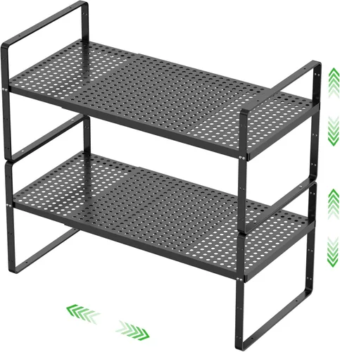 Miniatura 9 de Estante de Almacenamiento de Gabinete Expandible Organizador Apilable para Cocina Baño Despensa Especias Alacena Café Encimera Hogar Oficina Blanco