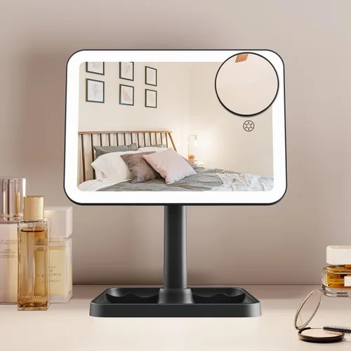 Miniatura 12 de FUNTOUCH Espejo de tocador de maquillaje recargable con luces, espejo de escritorio grande iluminado con 96 luces LED y aumento de 10x, iluminación