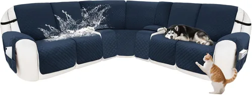 Miniatura 34 de Fundas para sofá modular reclinable, de terciopelo en forma de L, funda de consola central para perros y mascotas, lavable antideslizante, 1 funda
