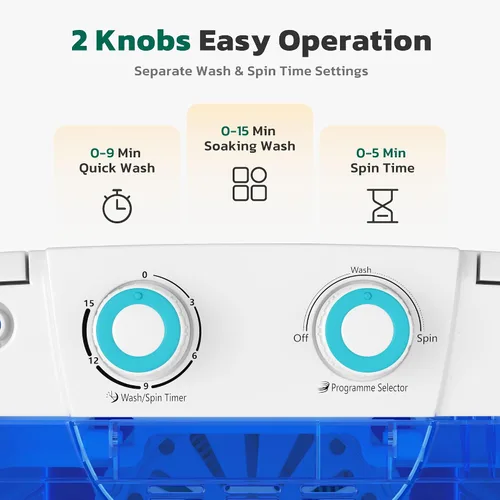 Miniatura 6 de Greenvelly Lavadora portátil, lavadora pequeña de 6.6 libras de una sola tina con cesta giratoria, lavadora semiautomática para apartamentos, Azul