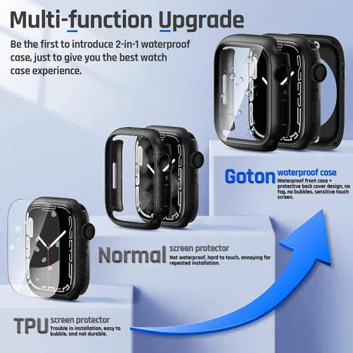 Miniatura 3 de Goton - Funda impermeable 2 en 1 para Apple Watch Serie 9 8 7, protector de pantalla de 41 mm, cubierta frontal de vidrio protector 360, parachoques