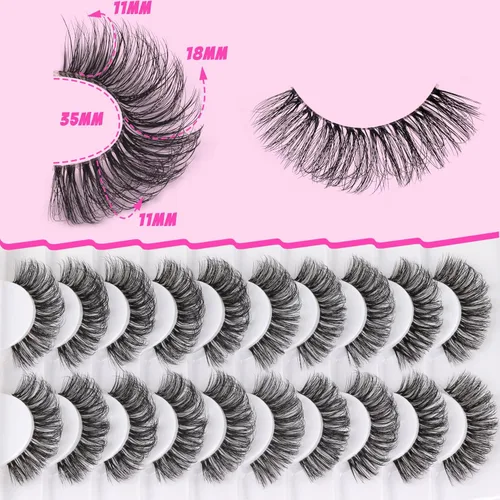 Miniatura 3 de Veleasha Pestañas rusas postizas con banda transparente que parecen extensiones de pestañas, tiras de pestañas con curvatura D, paquete de 10 pares