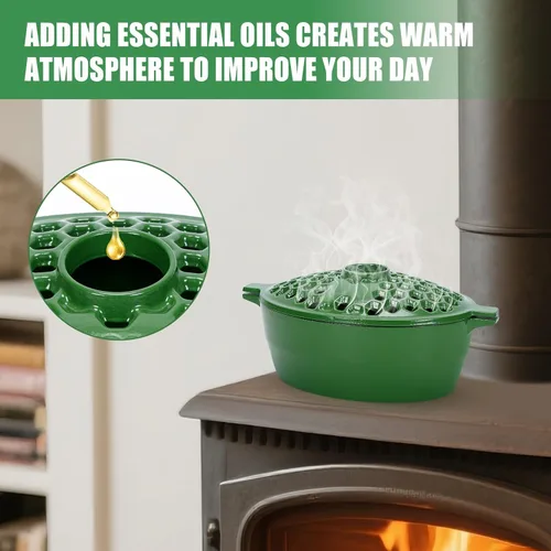 Miniatura 2 de G GOOD GAIN Vaporizador de estufa de leña, humidificador de estufa de hierro fundido con parte superior de apertura grande Olla ovalada para Verde