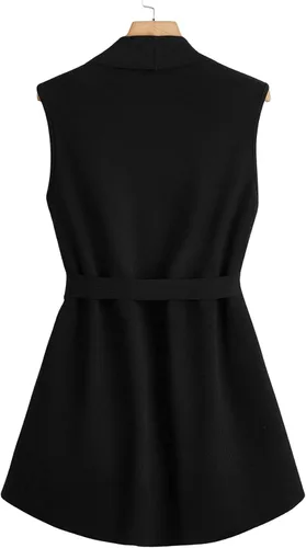 Miniatura 2 de SOLY HUX Chaqueta tipo cárdigan sin mangas con solapa y cinturón para mujer, talla grande