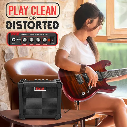 Miniatura 5 de Pyle Amplificador portátil de guitarra eléctrica, batería o pared, 10 vatios, mini amplificador de instrumento con altavoz de alta definición de 5