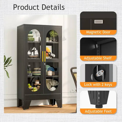 Miniatura 4 de PAOFIN Vitrina de Exhibición con Cerradura de 47" de Alto con Puerta de Vidrio, Gabinetes de Metal con 3 Estantes Ajustables, Gabinete Vitrina