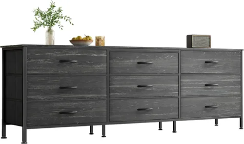 Miniatura 19 de Huuger Cómoda de 63 pulgadas para dormitorio, cómoda para armario con 9 cajones de tela, soporte de TV grande para TV de 55, 65, 70 pulgadas, centro