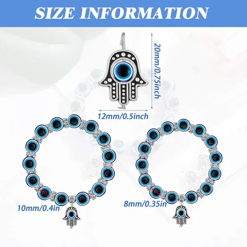 Miniatura 3 de Yaomiao 6 Piezas Pulsera de Ojo Malvado Hamsa Pulsera de Encanto con Cuentas Elástica Pulsera de Mano de Fátima Amuleto Turco de Ojo Malvado