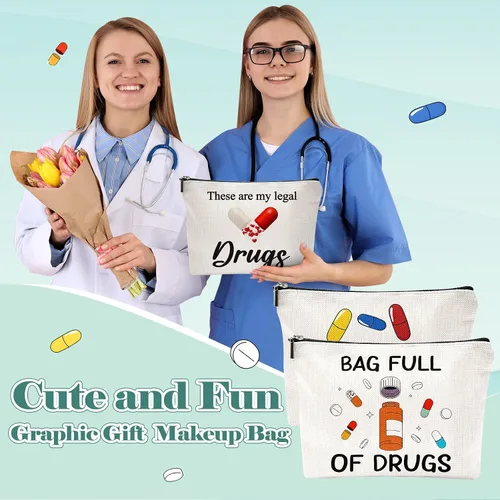 Miniatura 6 de Hillban 4 unidades de regalo de graduación para enfermera, bolsas divertidas para medicina, regalos de semana de CNA, bolsas de maquillaje