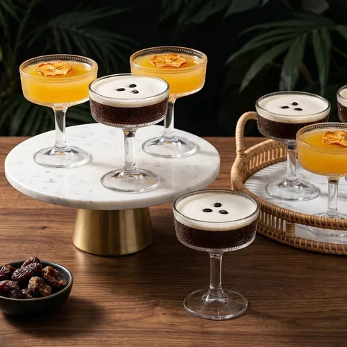 Miniatura 4 de Pumtus Juego de 6 vasos cupé vintage, 7 onzas de vidrio de Martini en relieve, copas de cóctel florales acanaladas, taza de Margarita transparente