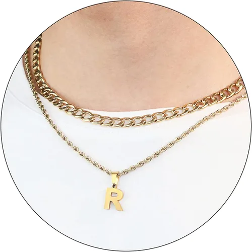 Miniatura 43 de SENRAN Collar con inicial en capas de la A a la Z para hombre, cadena de cuerda torcida de acero inoxidable de 18 a 20 pulgadas, dije de letra