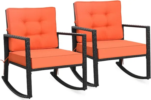 Miniatura 22 de Tangkula Mecedora de Mimbre, Silla Mecedora Deslizante de Ratán para Exteriores con Marco de Acero Resistente, Asiento de Muebles de Mimbre
