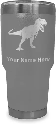 Miniatura 39 de LaserGram Vaso aislado al vacío de 20 onzas, dinosaurio Tiranosaurio Rex, grabado personalizado incluido (negro)